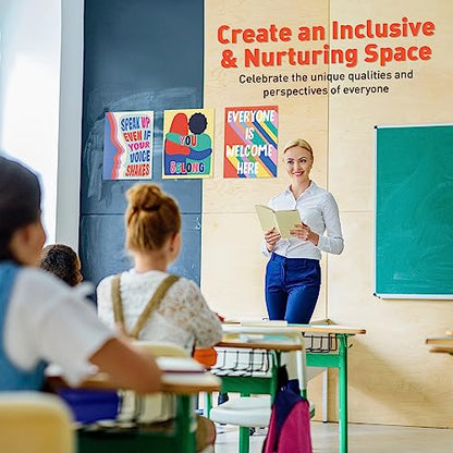 Sweetzer&Orange Set of 8 Diversity Posters for Learning Space - Inclusion Prints & Decorations - School Counselor Office Design - Everyone is Welcome Here Sign - High School Learning Decor - Safe Space Sign