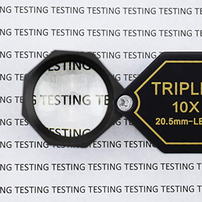 10x Magnifier Jewelry Loupe 20.5mm Triplet Lens Optical Glass Pocket Gem Magnifying Tool for Jeweler, Stamp Philatelist, Coin Numismatic, Achromatic Black Hexagonal Design Kit Set