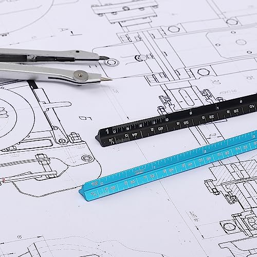 Mr. Pen- Small Architectural Scale Ruler, Aluminium, 6 Inch, 2 Pack - color: C. Black & Blue