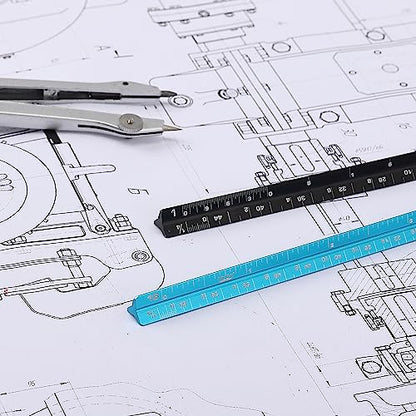 Mr. Pen- Small Architectural Scale Ruler, Aluminium, 6 Inch, 2 Pack - color: C. Black & Blue