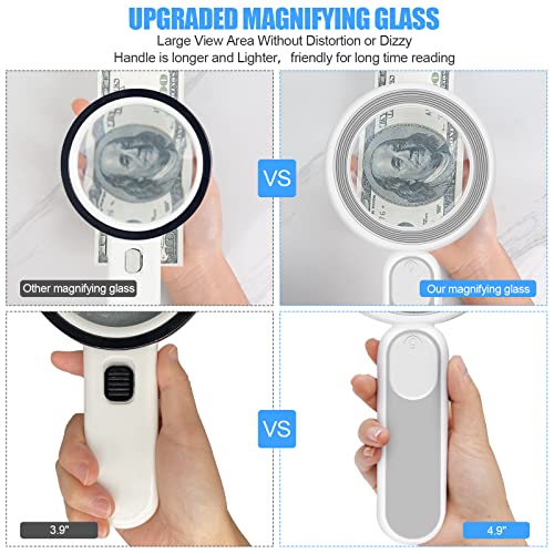 Rechargeable Magnifying Glass with Light, 30X 4.7IN Handheld Large Lightweight Lighted Magnify Len 21 LED 3 Modes Illuminated Book Magnifier for Senior,Reading,Inspection,Coin,JewelryChristmasGift - color: Grey+white