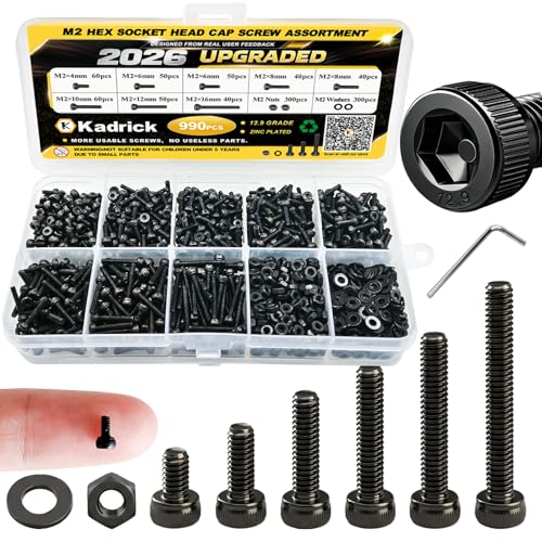 990PCS M2 Hex Socket Head Screws Assortment Kit,M2x4/6/8/10/12/16 mm - size: M2 990Pcs