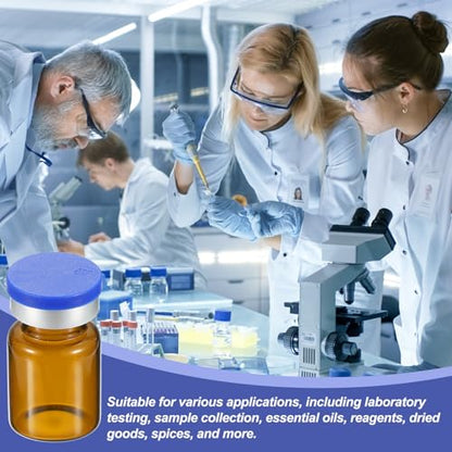 PATIKIL 5ml Sample Vials, 100 Pack Lab Empty Vials with Butyl Rubber Stopper Crimp Top Caps and Labels Borosilicate Glass Vial, Amber - color: Amber, size: 5ml