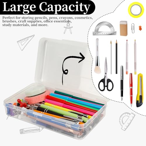Pencil Box, Clear Pencil Case, Large Capacity Plastic Hard Pencils Case Crayon Box with Snap-Tight Lid Stackable for Kids Adult Student Pens Pencils School Supplies Storage Office Supplies, Clear - color: Clear