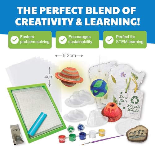 4M Green Science Paper Making Kit for Kids Ages 5-12 – Recycled Paper Craft STEM Set with Moulds, Glow-in-the-Dark Paint, Dinosaur & Planet Molds, Red Dot Award Winner, Eco-Friendly DIY Gift - style: Paper Making Kit