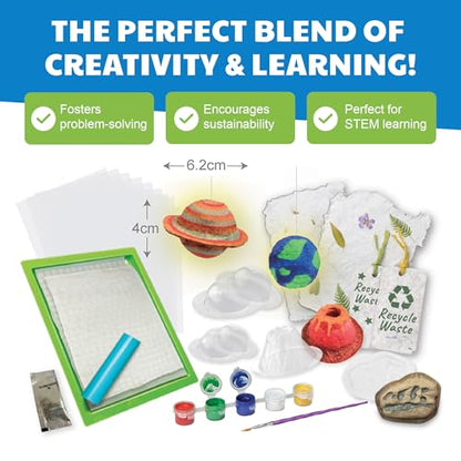 4M Green Science Paper Making Kit for Kids Ages 5-12 – Recycled Paper Craft STEM Set with Moulds, Glow-in-the-Dark Paint, Dinosaur & Planet Molds, Red Dot Award Winner, Eco-Friendly DIY Gift - style: Paper Making Kit