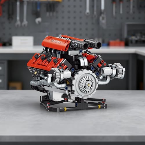 V8 Engine Model Kit Building Set, Motorized Engine with Lights - color: Red