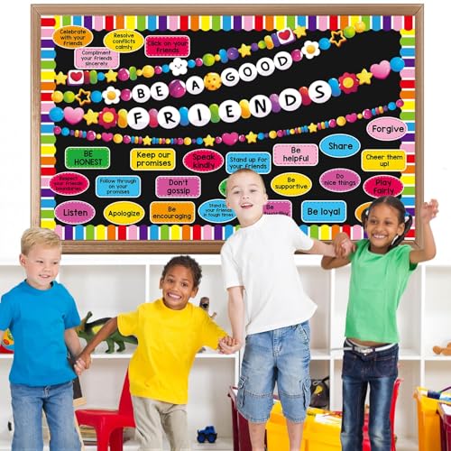 Back to School Bulletin Board Set Friendship Bracelet Classroom Decorations Motivational Paper Cutouts Friendship Bulletin Board Borders for Classroom Home Office School Chalkboard Wall Door Decor - style: Friendship Bracelet