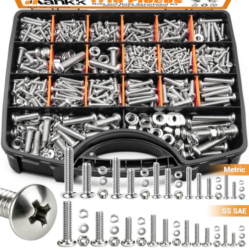 mankk 1716PCS Machine Screws,304 Stainless Steel Nuts and Bolts Assortment Kit,#6/#8/#10/1/4"/5/16"/3/8" & M3/M4/M5/M6/M8 SAE & Metric Phillips Pan Head Screws - size: SS 1716PCS SAE&Metric Kit