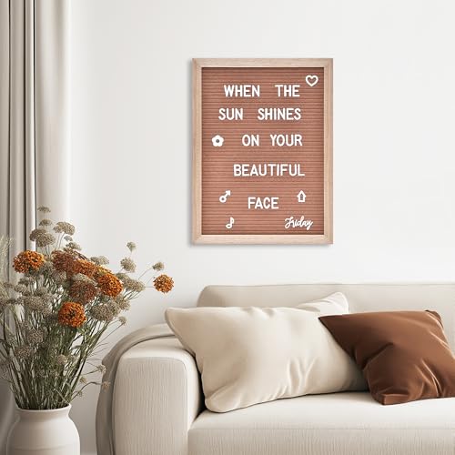 Veskaoty Felt Letter Board with 402 Letters & Stand, 12 x 16 inch, Brown - color: Brown