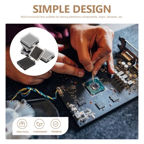 Angoily 5pcs Anti-Static Chip Box Electronic Component Organizer Chip Container with Transparent Top and Anti-Static Sponge ESD Storage Case for Microchips Samples 1.37 X 1.37 X 0.59 in