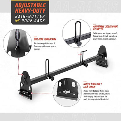 Model RX27 Fullsize Steel Two-Bar Van Ladder Roof Rack with Rear Cargo Roller - Black - color: Black, size: 2 Bars
