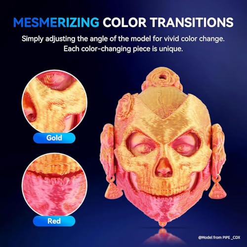 JAYO Silk Dual Color PLA 3D Printer Filament 1.75mm, 1.1kg, Red-Gold - color: Silk Dual Red Gold, size: 1.1KG