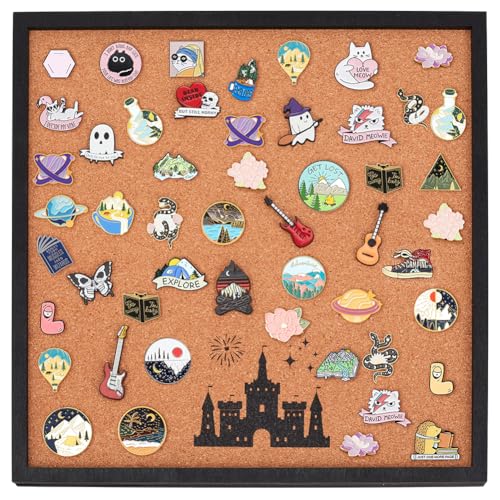 BENECREAT Square Pin Board Printing Castle and Fireworks Cork Board, Bulletin Display Board for Brooch Pin Storage, Office Home and School Decor, 11.8x11.8inch - style: Castle