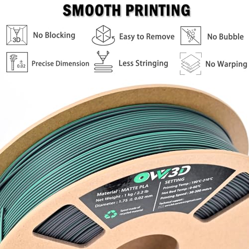 OVV3D Dual Color PLA Filament 1.75mm, Black Green Matte PLA 3D Printer Filament, Multi Color Change 3D Printing Filament for Most FDM 3D Printer, 1kg Spool - color: Matte Black Green