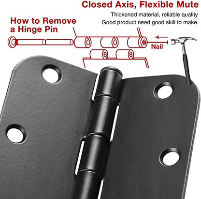 TDCHINGES 3 1/2" Matte Black Door Hinges 3.5" Rounded Flat 5/8" 30 Pack - color: Matte Black, size: 30 Pack