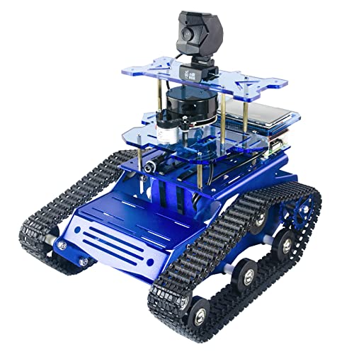 AI Robot Kit with Raspberry Pi XR lidar s1 ROS SLAM Smart Car DIY Tank Robotics Kit Build Maps, Autonomous Navigation, Object Recognition Tracking, Following(Blue with Raspberry Pi 4B 4GB) - color: Blue