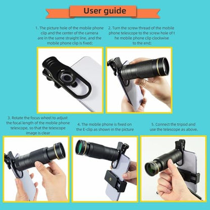 Andoer 36X Telephoto Lens Kit with Mini Tripod, Phone Clip, Holder, Lens Bag, Cleaning Cloth for Hiking, Camping, Wildlife Observation, Moon, Sports, Game, Concert Watching, Gold - color: Gold