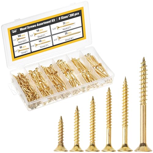 Mr. Pen- Wood Screws Assortment Kit, 300 pcs, Gold, Phillips Head - color: Gold, size: 300 pcs