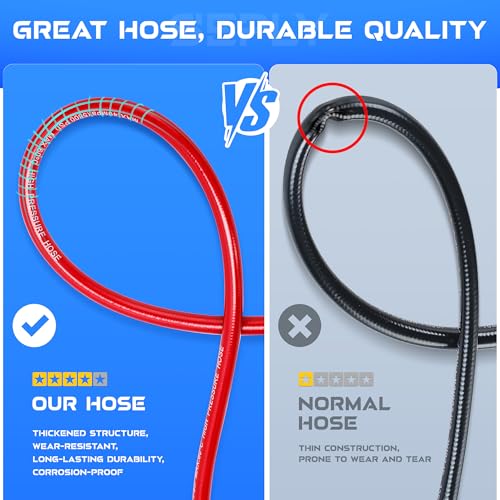 Sewer Jetter Kit for Pressure Washer 100 FT, Drain Cleaner Hose with Power Washer Gun, 1/4 Inch NPT Corner, Rotating and Button Nose Sewer Jetting Nozzle,Waterproof Tape, Pearl Corsage Pin, Spanner - color: Red - With Gun, size: 100FT