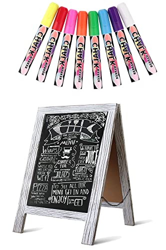Rustic Whitewash Double Sided Chalkboard, 7.5"*8.6" Tabletop Stand, Small Countertop Chalkboard Easel with 8Pcs Liquid Chalk for Menu, Kitchen, Restaurants, Bar, Wedding and Home Decor - color: Washed White