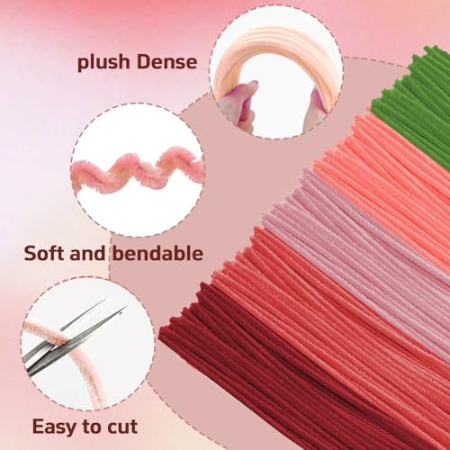 500 Pcs Pipe Cleaners Flower Kit,5 Colors Chenille Stems with Guide&Tools - color: Red