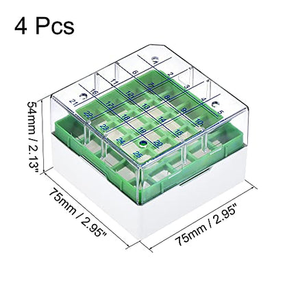 uxcell Centrifuge Tube Freezer Storage Box 25 Places Waterproof Polypropylene Cryogenic Holder Rack for 1.8/2ml Microcentrifuge Tubes Vials Samples, Green Pack of 4 - color: Green
