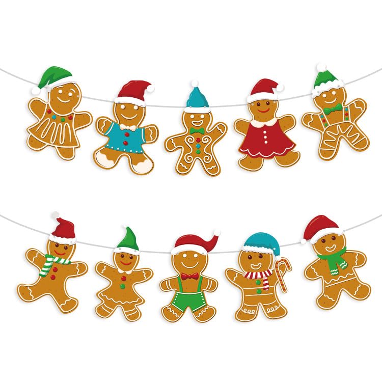 Gingerbread Man Christmas Bunting Garland Indoor Outdoor Hanging Banner - color: Gingerbread Man