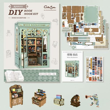 CUTEBEE Book Nook Kit for Adults, DIY Miniature House Kit, Mini House - color: Muse Bookstore