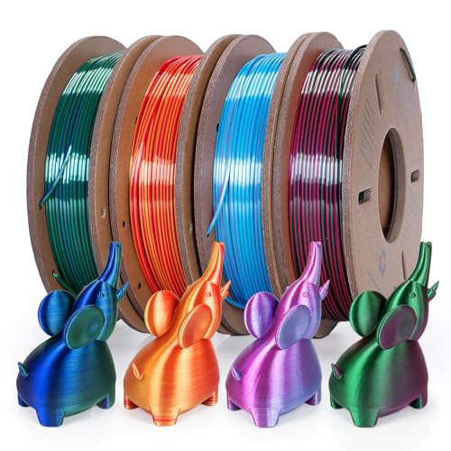 Kretrum Silk Dual Color 3D Printer Filament Bundle, 1.75 mm Color Changing PLA Bundle, 4 Spools 250g Each (Rose & Blue, Red & Gold, Violet & Green, Blue & Green) - color: Silk Dual-color：rose&blue, Red&gold, Violet&green, Blue&green