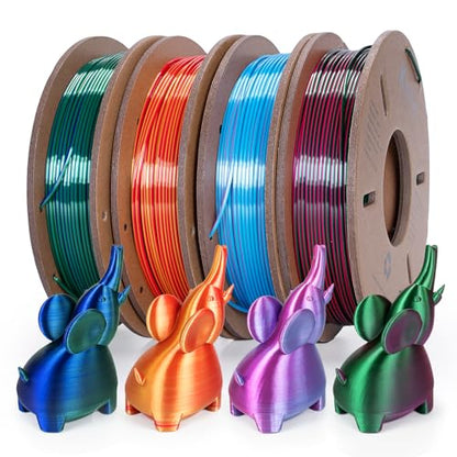Kretrum Silk Dual Color 3D Printer Filament Bundle, 1.75 mm Color Changing PLA Bundle, 4 Spools 250g Each (Rose & Blue, Red & Gold, Violet & Green, Blue & Green) - color: Silk Dual-color：rose&blue, Red&gold, Violet&green, Blue&green