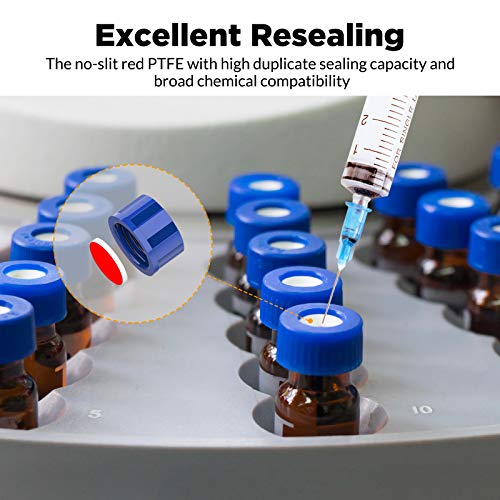 Membrane Solutions 2mL Autosampler Vials, 9-425 GC/HPLC Vials, 100 Pcs - size: Amber Vial & Red PTFE septa