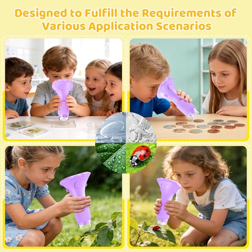 Ashfly Handheld Kids Microscope, Magnifying Glass Camera for Kids Age 3-12 - color: Purple