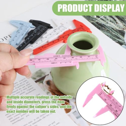 5 Pack Plastic Vernier Caliper, 80mm Eyebrow Measuring Tool, Mini Sliding Ruler Caliper Gauge for Students DIY Crafts School Office Tattoo Eyebrow Artists Use (5 Color, 0-3.15"/0-80mm) - color: 5 colour(5pcs)