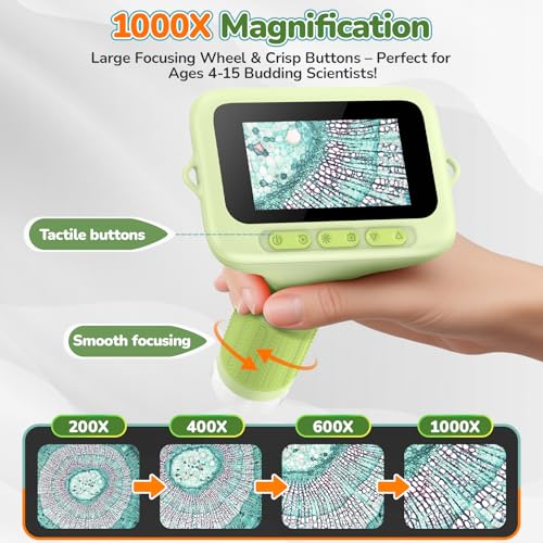 Kids Digital Microscope with 3-Inch Screen: STEM Toy Science Gift Ages 4-12 - color: Green