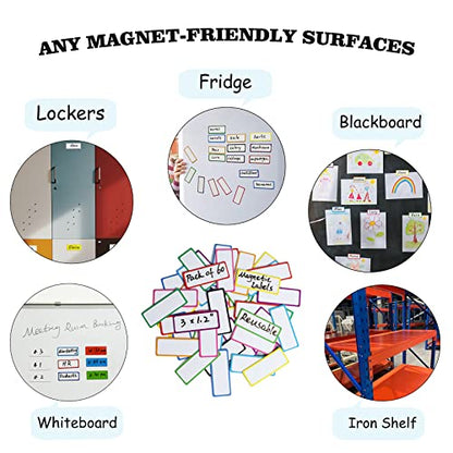 Dry Erase Magnetic Labels-60 PCS Reusable and Writable Name Magnets - color: Color Framed