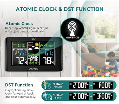 BOZYBO Weather Station Wireless Indoor Outdoor Thermometer Atomic Clock