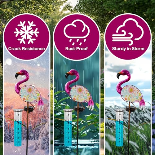 42" Flamingo Rain Gauge Outdoor, Solar Rain Gauges with White LED Lights - color: Pink - Flamingo