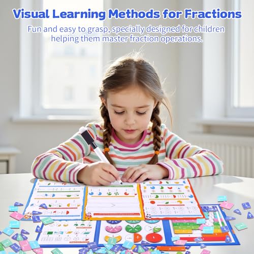 Magnetic Fraction Educational Puzzle, Magnetic Fraction Demonstration Book, Fraction Tiles & Circles, Montessori Math Manipulatives for Elementary School, Fraction Learning Toys for Kids - color: Dinosaur