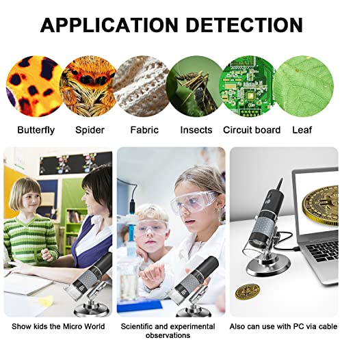 4K 3840x2160P Wireless Digital Microscope, Handheld HD USB Inspection Camera Endoscope 50x-1000x Magnification, Compatible with iPhone iPad Android Phone Tablet Windows Mac (with Stand)