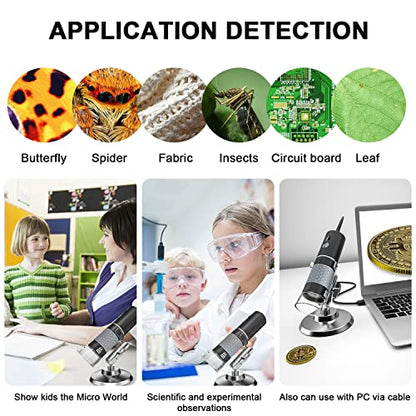 4K 3840x2160P Wireless Digital Microscope, Handheld HD USB Inspection Camera Endoscope 50x-1000x Magnification, Compatible with iPhone iPad Android Phone Tablet Windows Mac (with Stand)