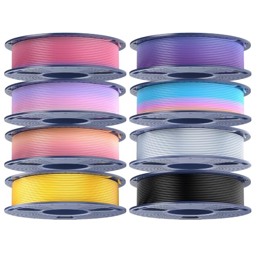 TECBEARS Silk Rainbow PLA+ 3D Printer Filament Bundle for Bambu 3D Printers - color: Rainbow 01-05, Gold, Silver, Black, size: 0.25kg Pack