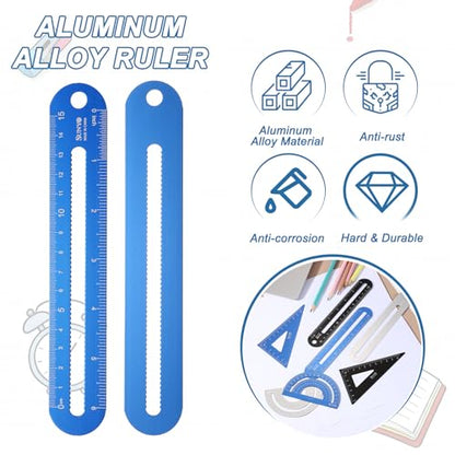 HARFINGTON 4pcs Triangular Ruler Set 15cm/6" Aluminum Alloy Blue - color: Blue