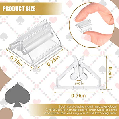 Table Number Place Card Playing Card Holders 60 Pack, Small Clear Acrylic Business Card Holder Stand for Display Paper Game Piece Picture Clip Price Board Photo Memo Menus Label Stand Party, 0.75in