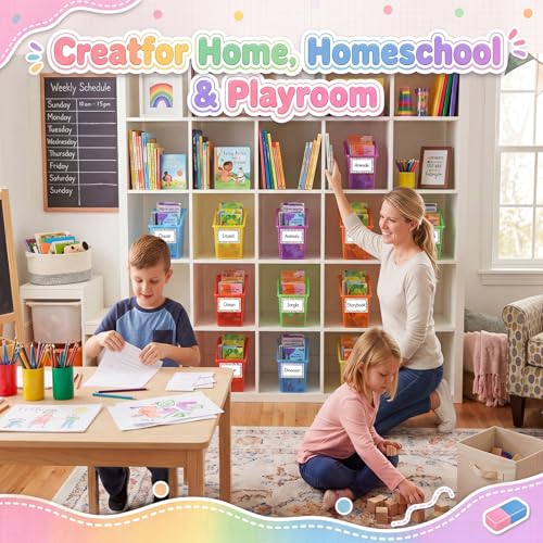Blosssound Book Bins for Classroom Library, 6 Set, Translucent Colorful - color: Translucent Colorful