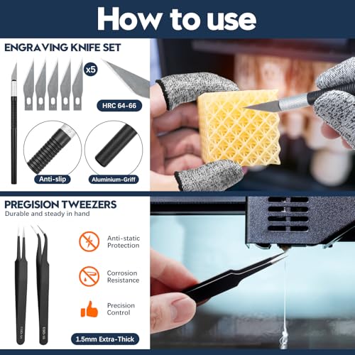 50-Piece 3D Printer Tool Kit, 3D Printing Accessories Compatible with FDM/SLA Printers, Including Nozzle Cleaning Kit, Scraper, Deburring Tool, Files, Brushes, with Storage Case, Starter Kit