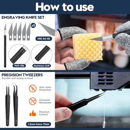 50-Piece 3D Printer Tool Kit, 3D Printing Accessories Compatible with FDM/SLA Printers, Including Nozzle Cleaning Kit, Scraper, Deburring Tool, Files, Brushes, with Storage Case, Starter Kit