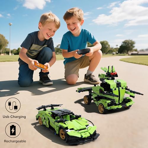 IQKidz STEM Building Blocks Kit for Kids - 2 in 1 Remote Control Race Car and Robot Toy, Great Gift for Boys, Teens Age 6 7 8-12+ Year Old Who Love Engineering and RC Sports Car Toys - style: Green Race Car