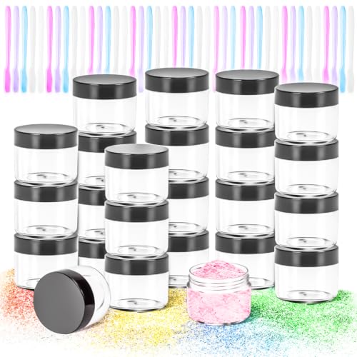 32 Pack 20g Clear Plastic Jars Containers, 20ml Travel Size Makeup Container Jars with Lids, Small Round Cosmetic Pot Jar for Cosmetic Cream Lip Balm Salve Sample Beauty Lotion,Black Lid - color: Black, size: 20g