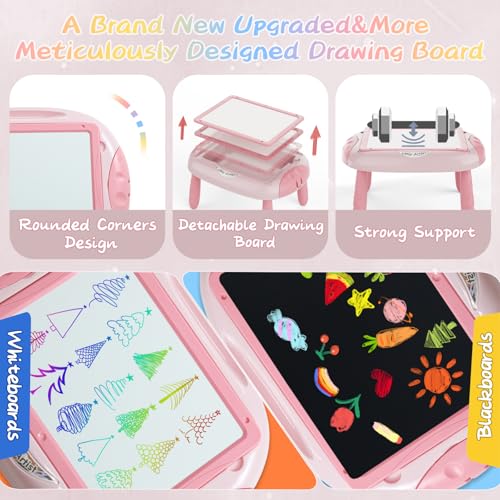 MAYESAR Magnetic Drawing Board for Toddlers 1-3, Double-Sided Toddler Art Easel with Magnetic Letters and Numbers, Chalkboard Learning Toy Gift for 1-3 Year Old Girls, Pink - color: Pink Red